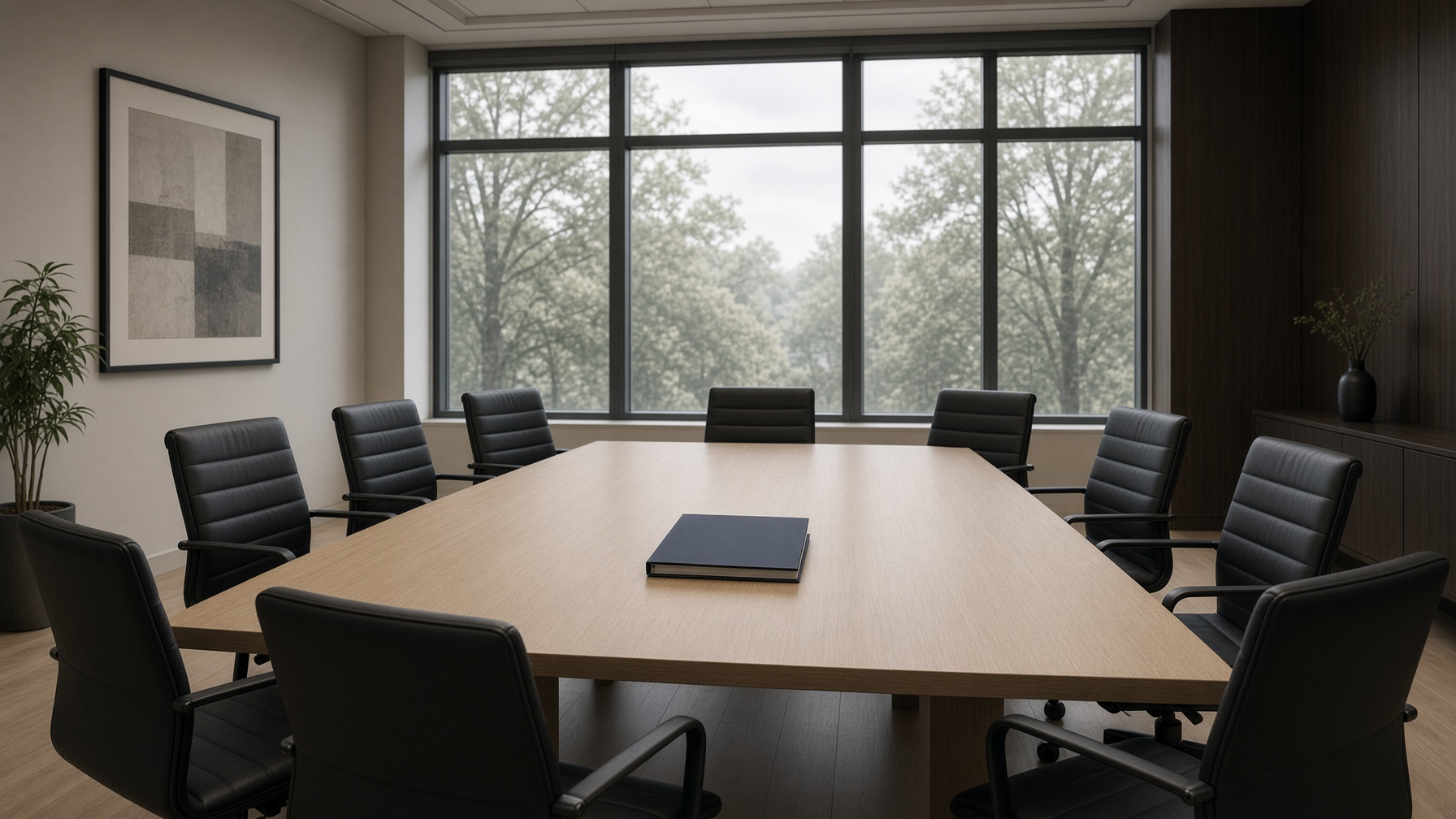 Reconstruction — empty committee table. The valuation collar has not shipped. Twelve chairs, one closed docket.