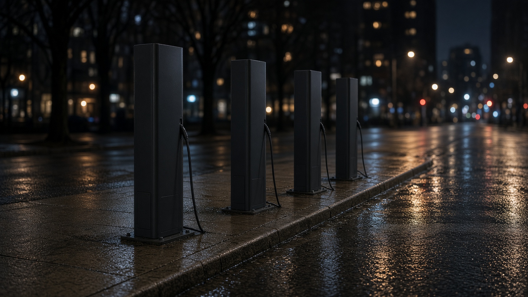Reconstruction — empty urban curb posts. A compact stall is not occupancy.