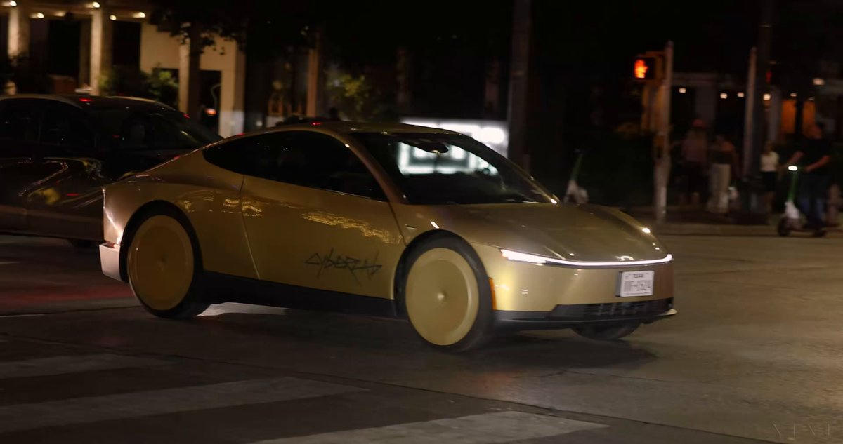 Cybercab on public pavement. Optimus is the depot labor slide sitting next to it.