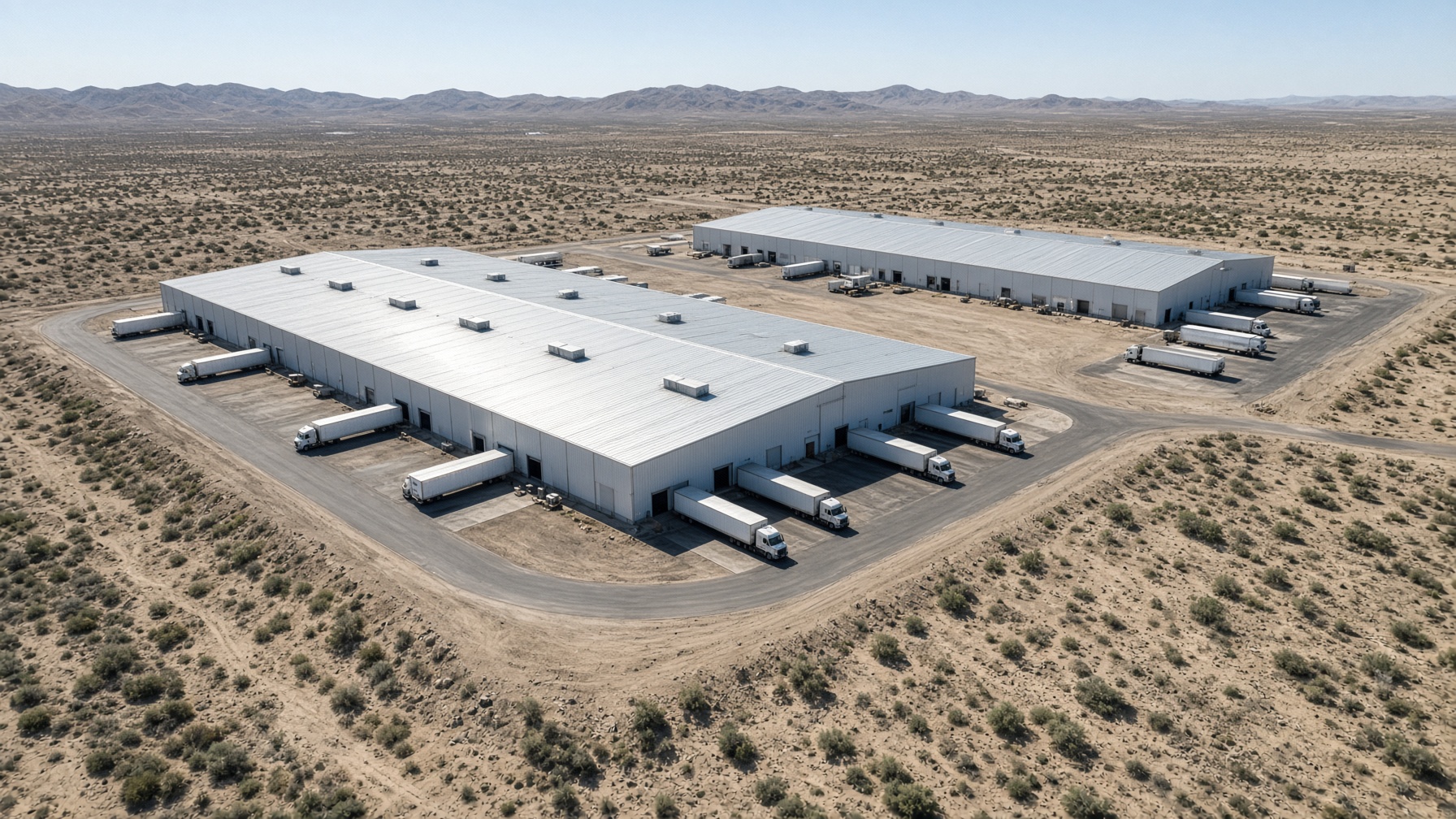 Reconstruction — Nevada desert battery halls. Not the Megapack row used on Energy.