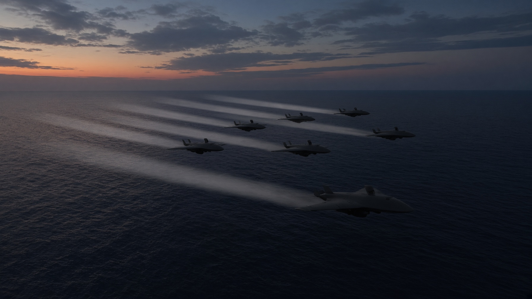 Reconstruction — unmarked autonomous capture aircraft. A vapor trail is not a gigaton.