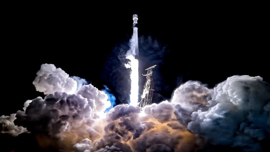 Falcon Heavy / NROL-class night stack. NRO missions are how Starshield mass gets to LEO — cadence is the product.
