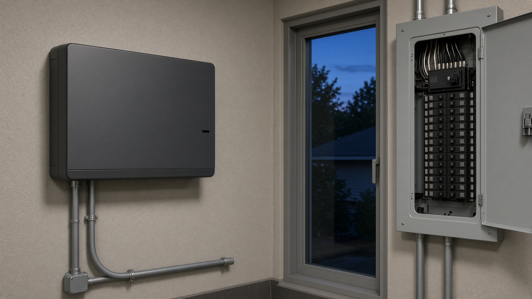 Reconstruction — wall pack. Powerwall 3 is a shipping SKU. Attach is the trench.