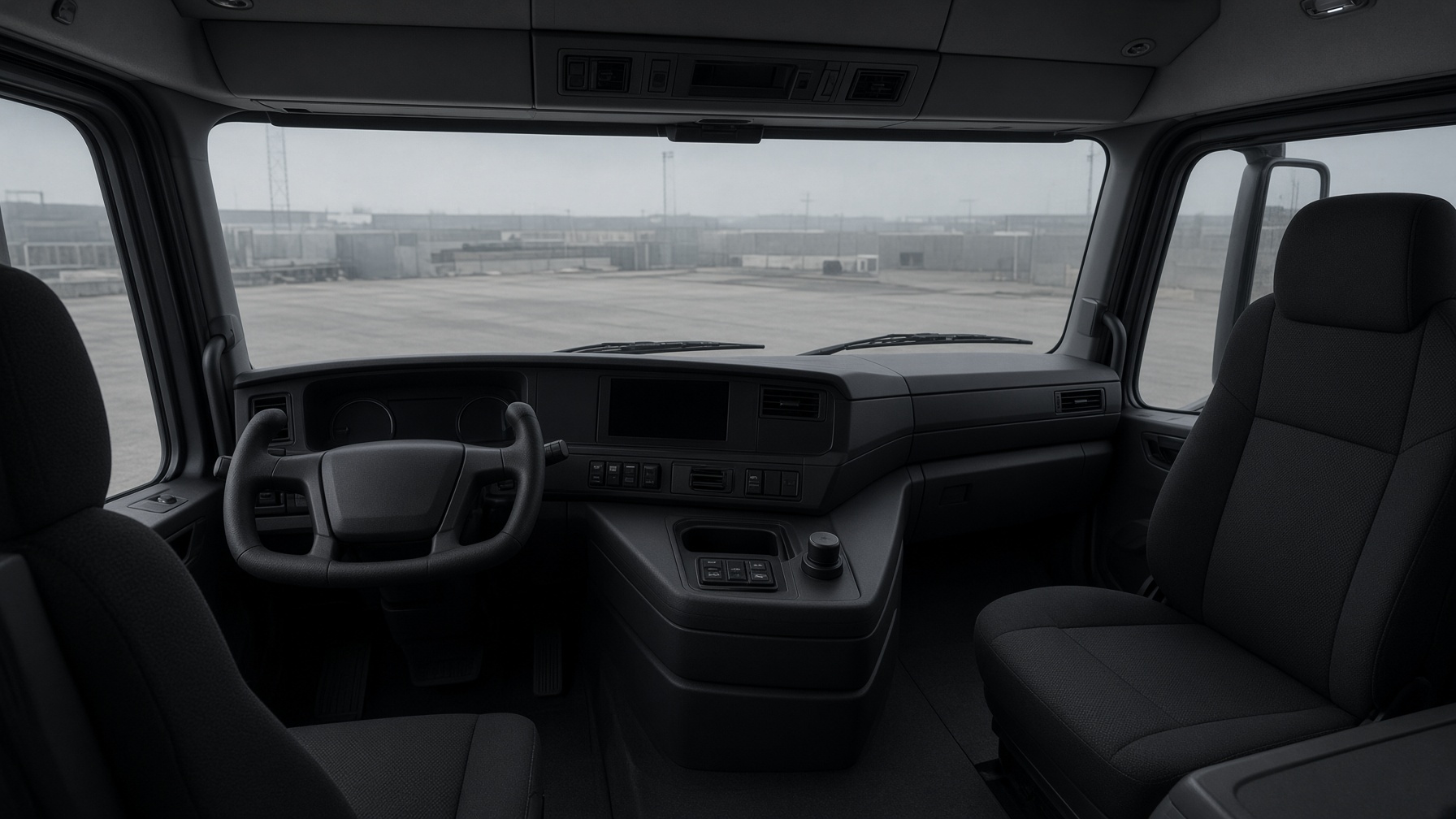 Reconstruction — empty cab, unlabeled yoke. No driver. A cabin still is not unit economics.