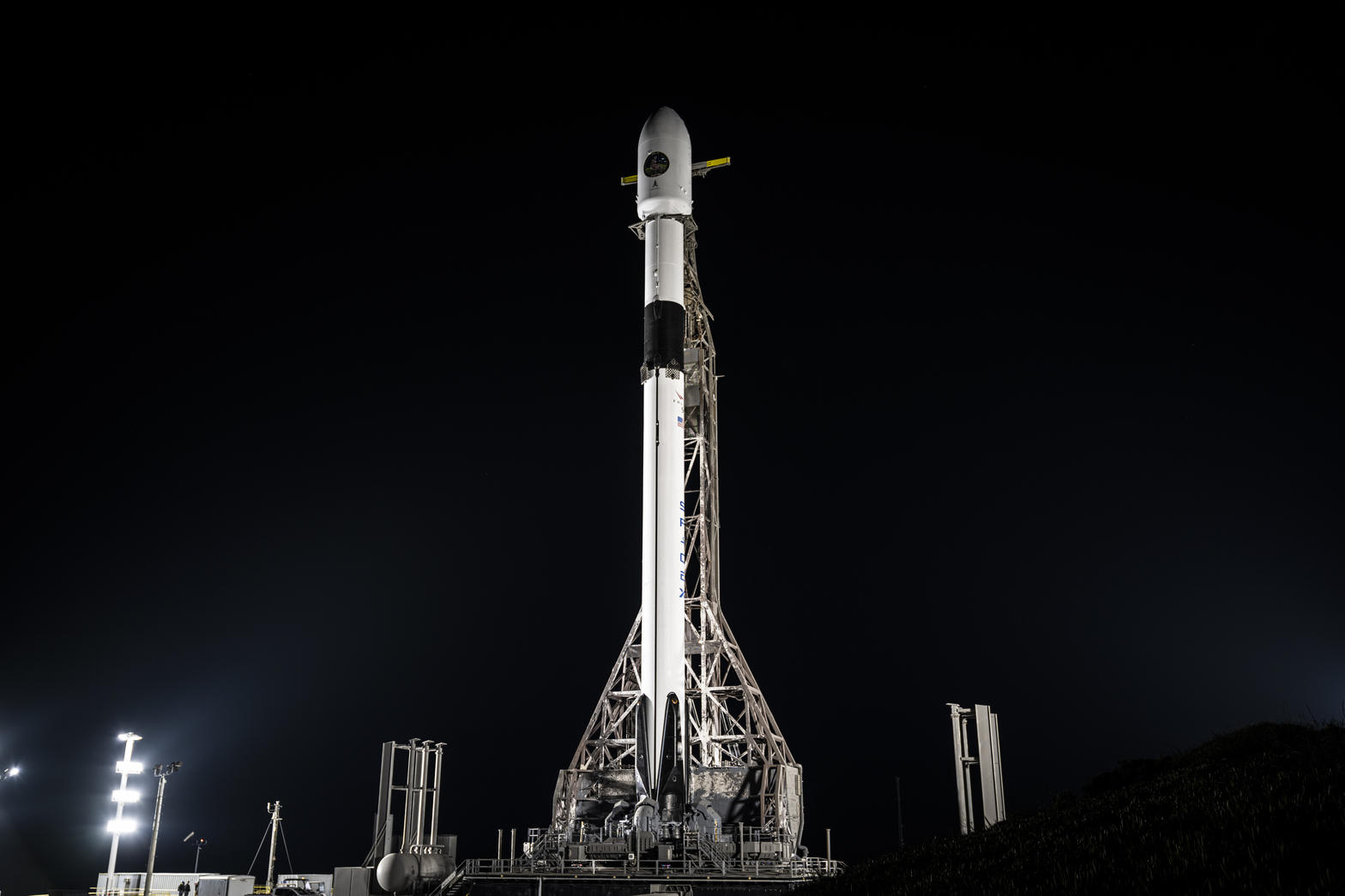 Falcon 9 at Vandenberg at night. As of Sep 2026 this is the only NSSL ride that is actually flying.